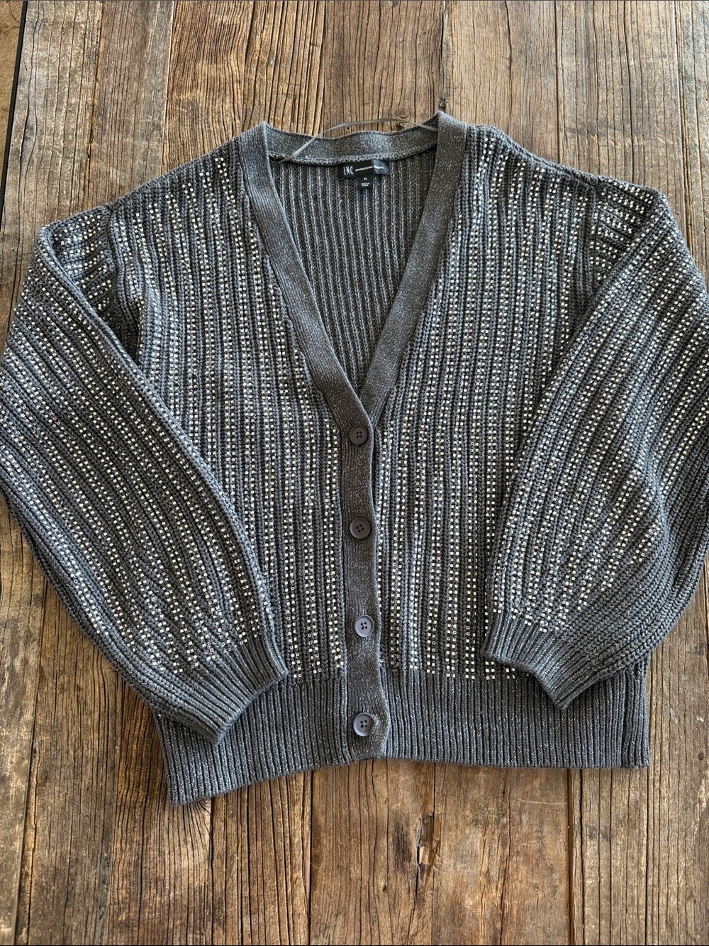 Stylish and Fun Sparkly Button-Front Cardigan Sweater INC International Concepts